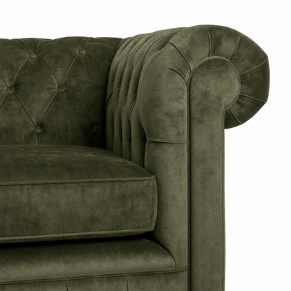 Close up fabric on olive green sofa