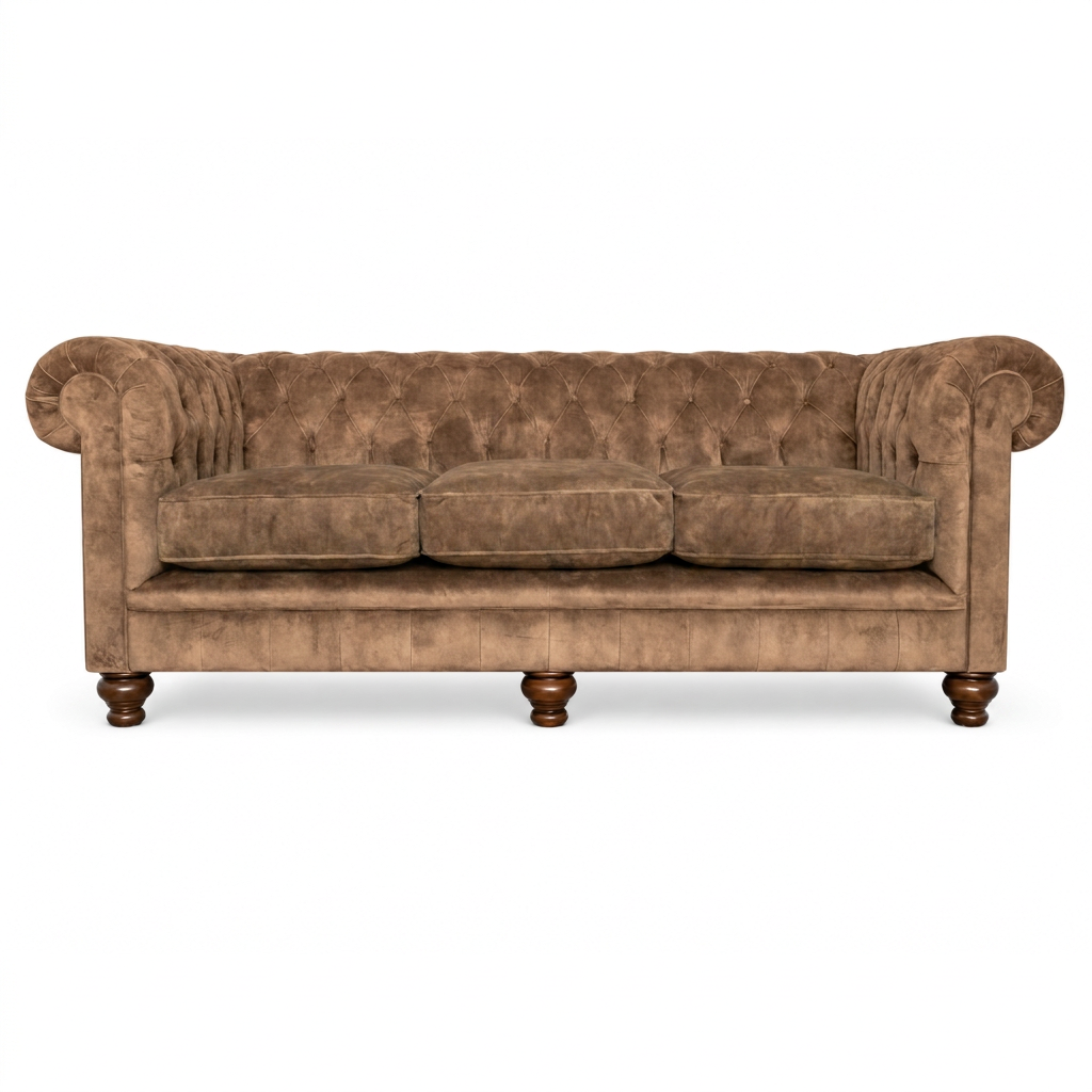 Brown velvet sofa on a white background