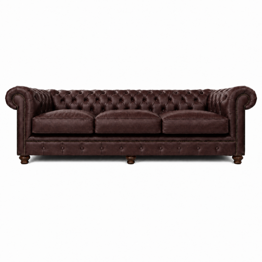 Brown leather sofa on a white background