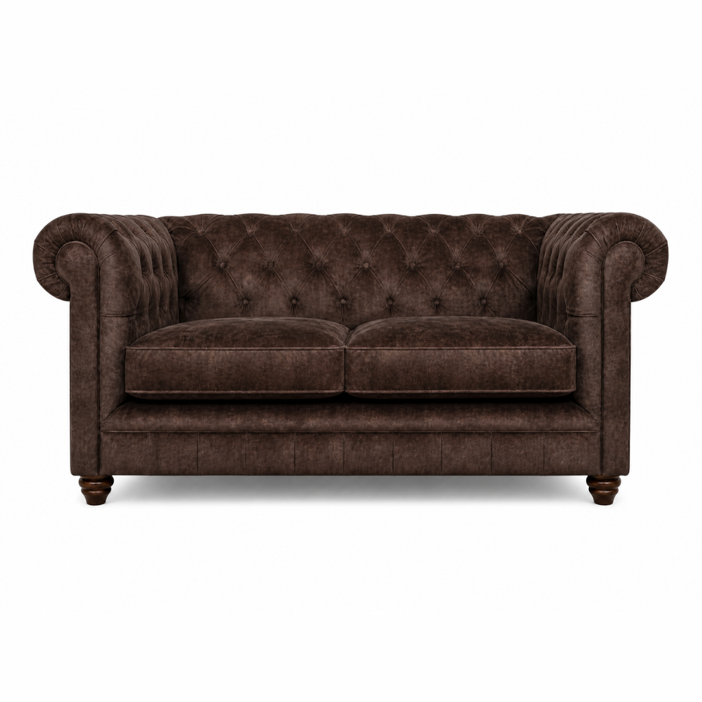 Brown velvet sofa on a white background