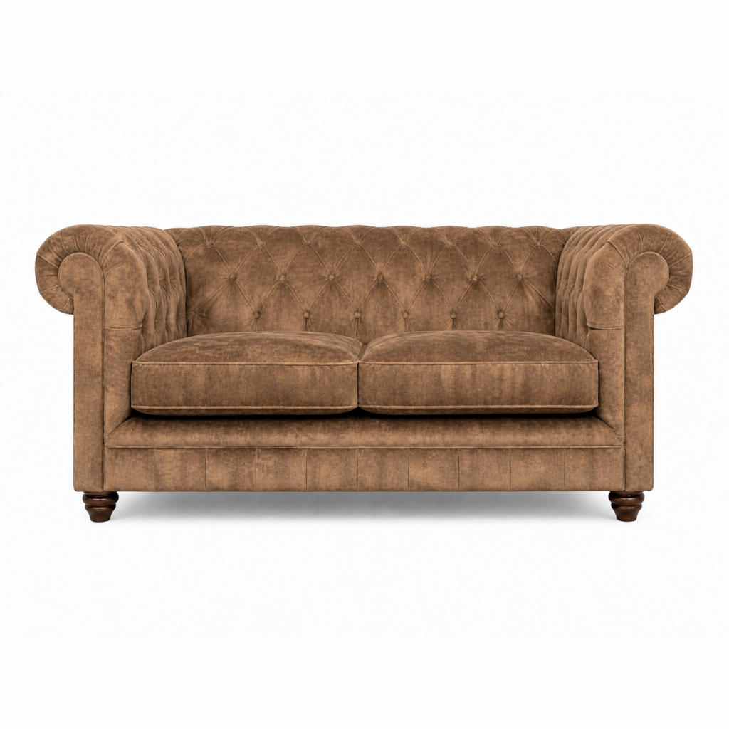 Brown velvet sofa on a white background