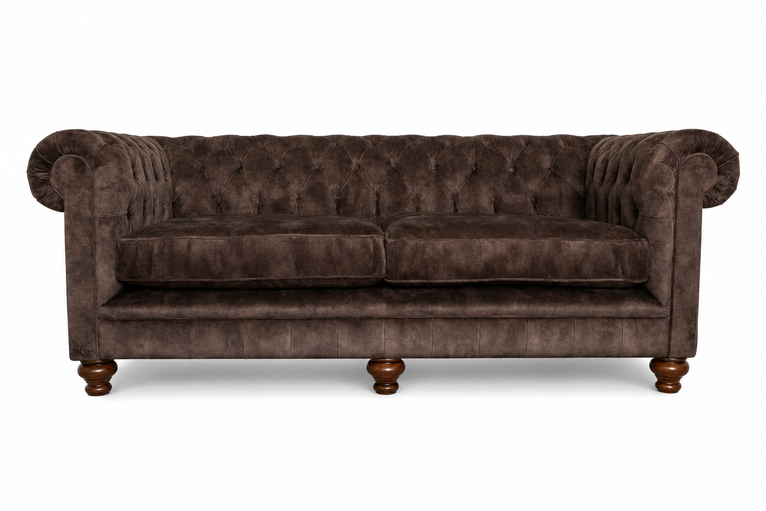 Brown velvet sofa on a white background