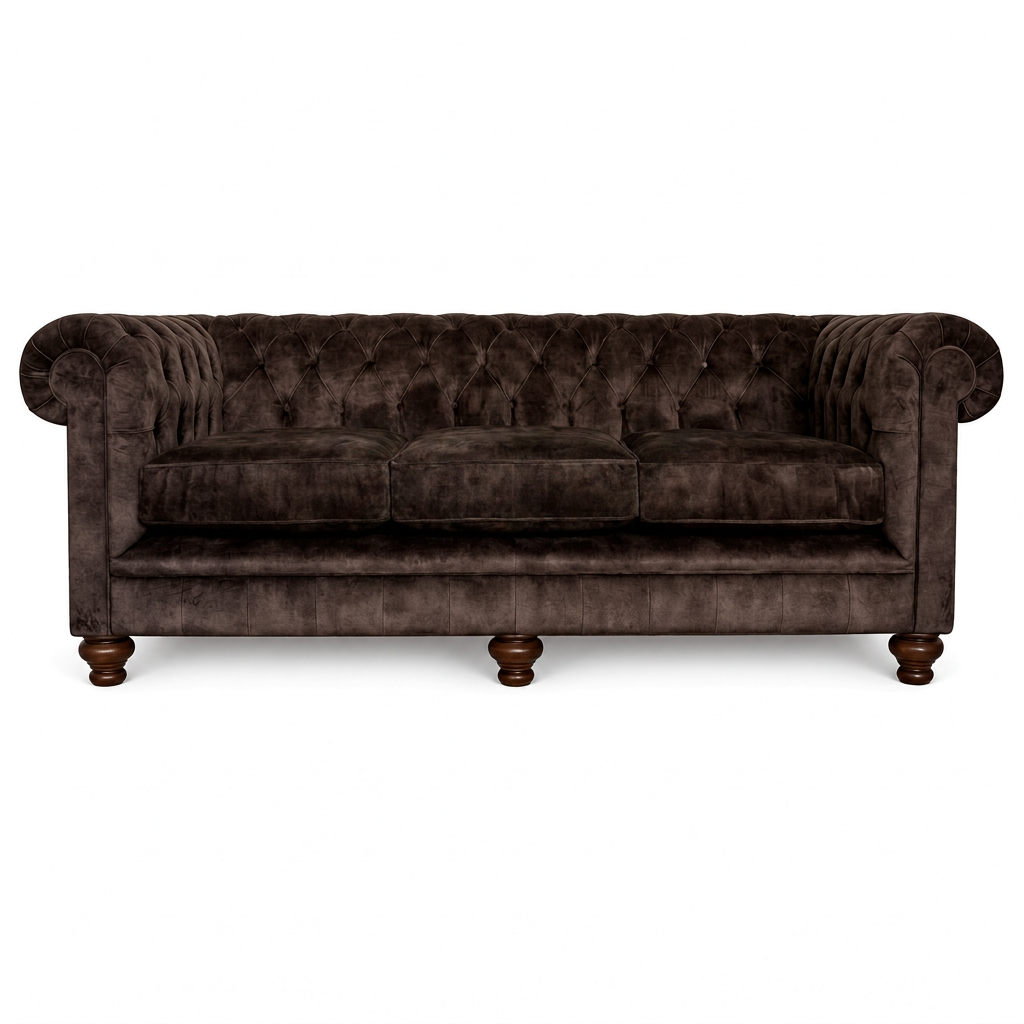 Brown velvet sofa on a white background