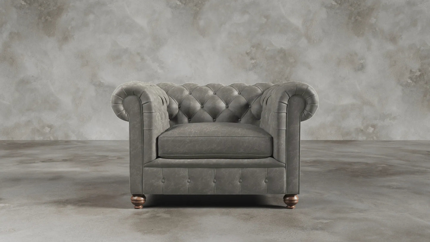 Charlotte Ashen Grey Chesterfield Genuine Italian Leather Sofa