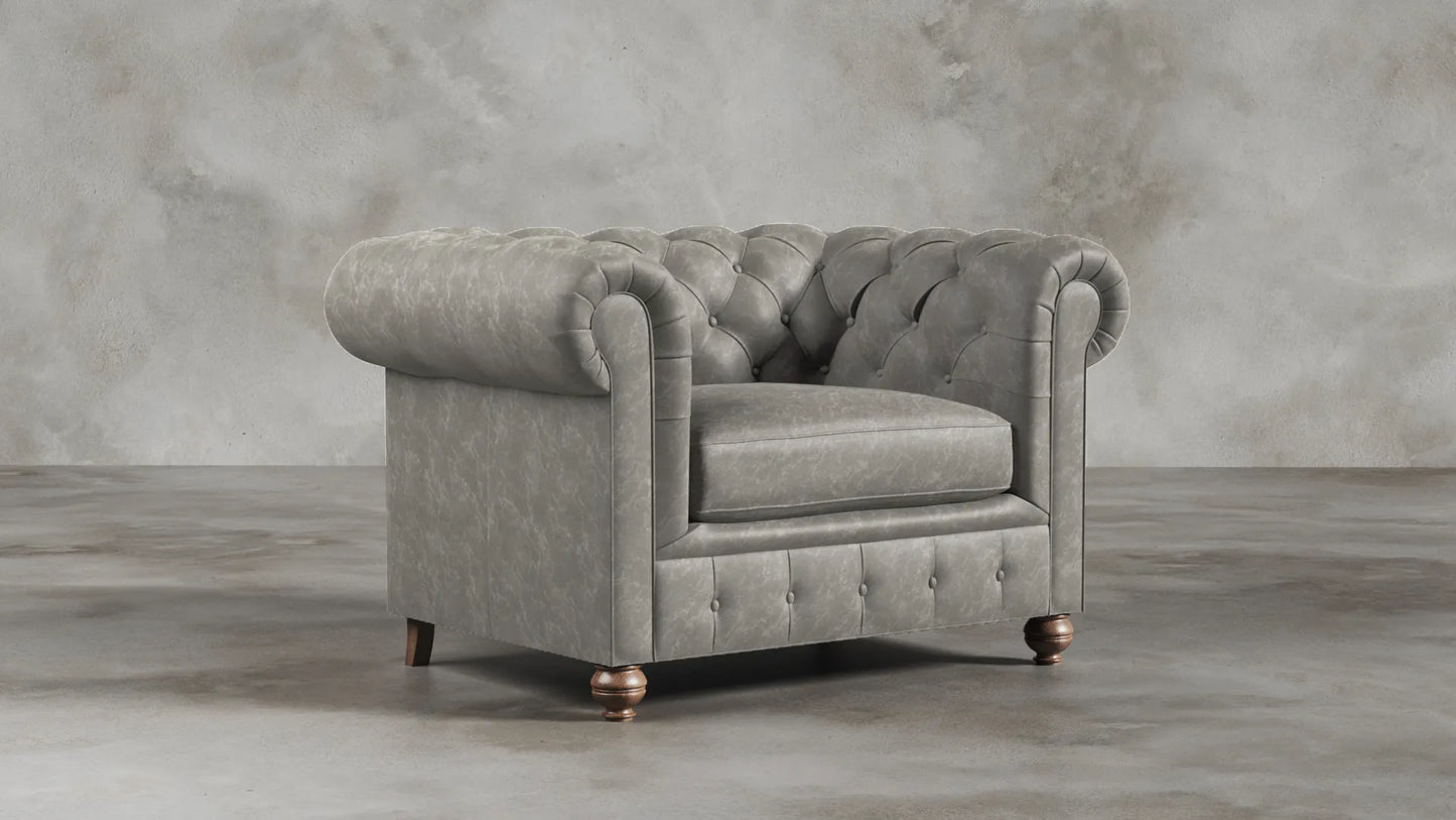 Charlotte Ashen Grey Chesterfield Genuine Italian Leather Sofa
