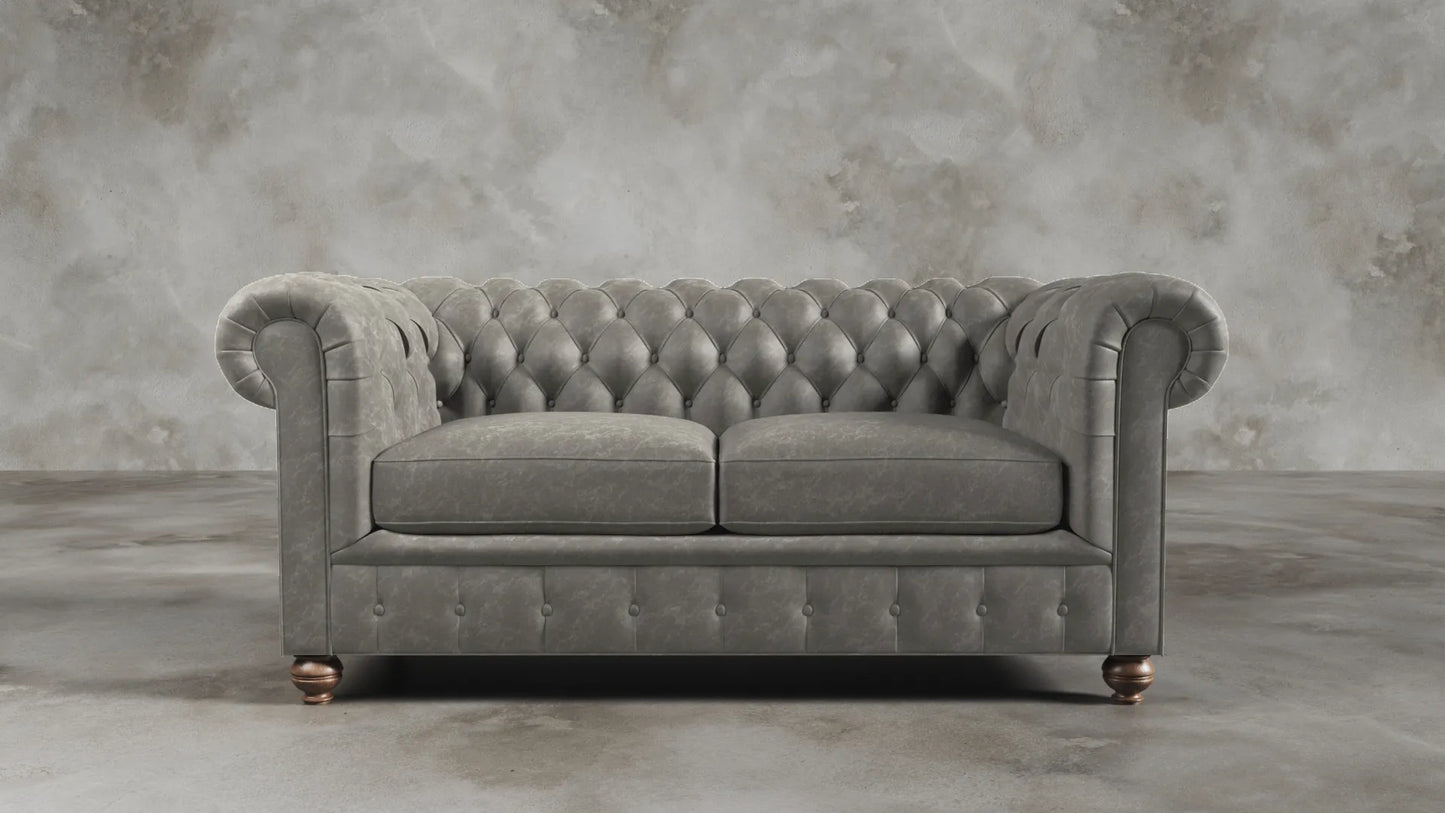 Charlotte Ashen Grey Chesterfield Genuine Italian Leather Sofa