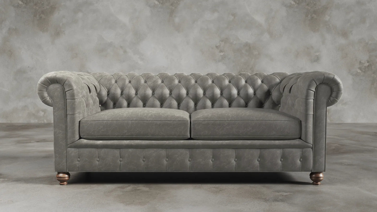 Charlotte Ashen Grey Chesterfield Genuine Italian Leather Sofa