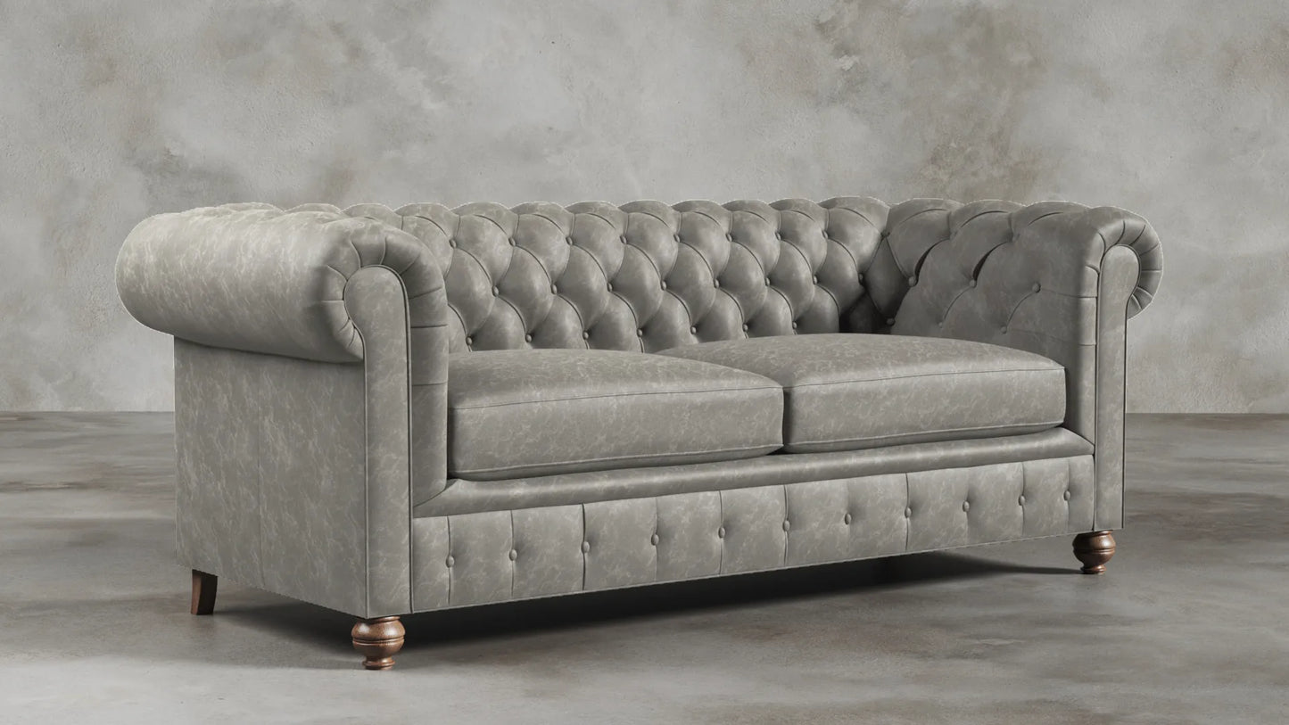 Charlotte Ashen Grey Chesterfield Genuine Italian Leather Sofa