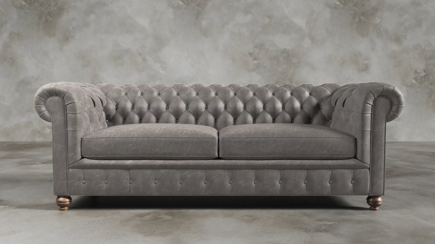 Charlotte Ashen Grey Chesterfield Genuine Italian Leather Sofa