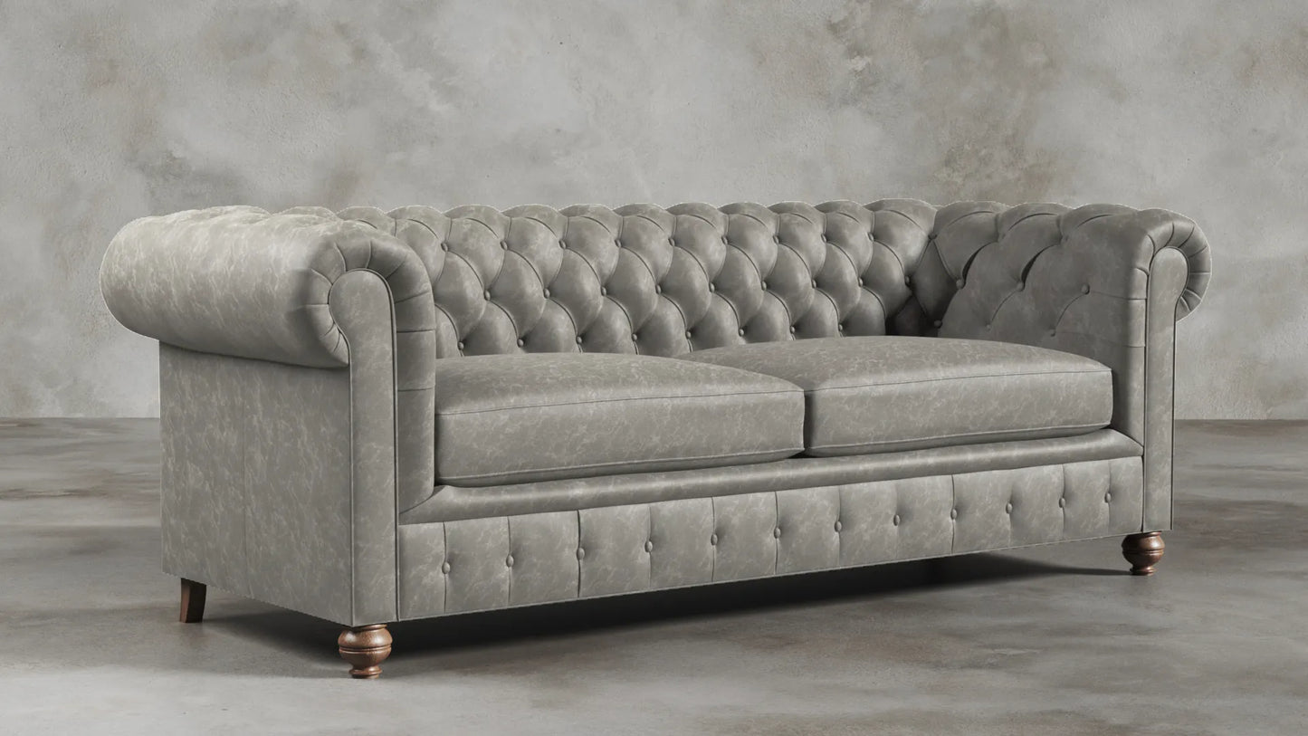 Charlotte Ashen Grey Chesterfield Genuine Italian Leather Sofa
