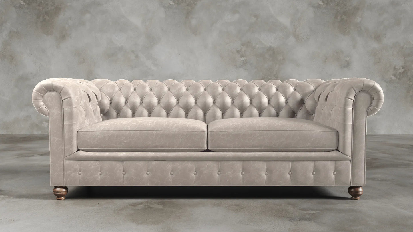 Charlotte Essence Cream Chesterfield Genuine Italian Leather Sofa