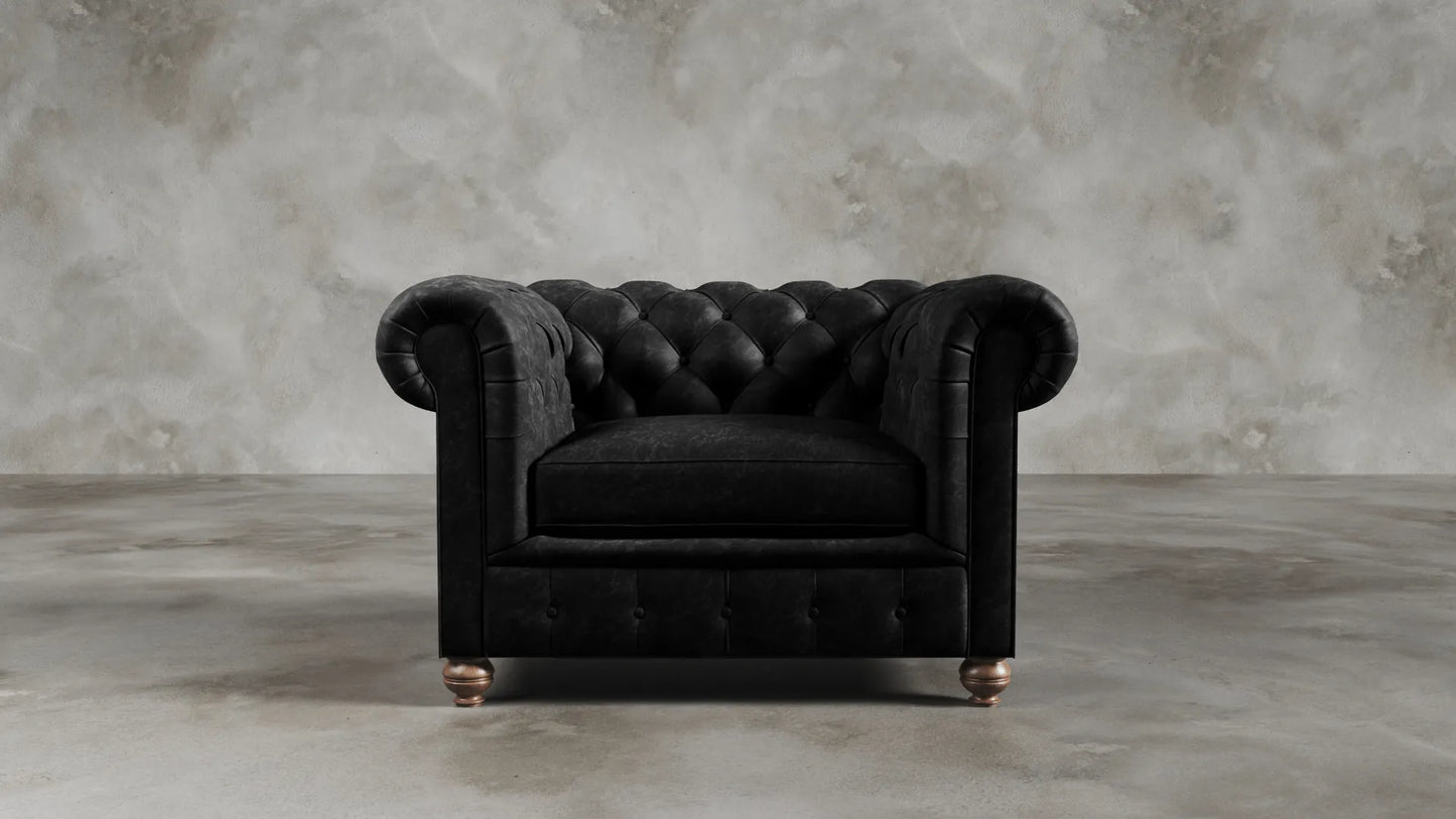 Charlotte Onyx Black Chesterfield Genuine Italian Leather Sofa