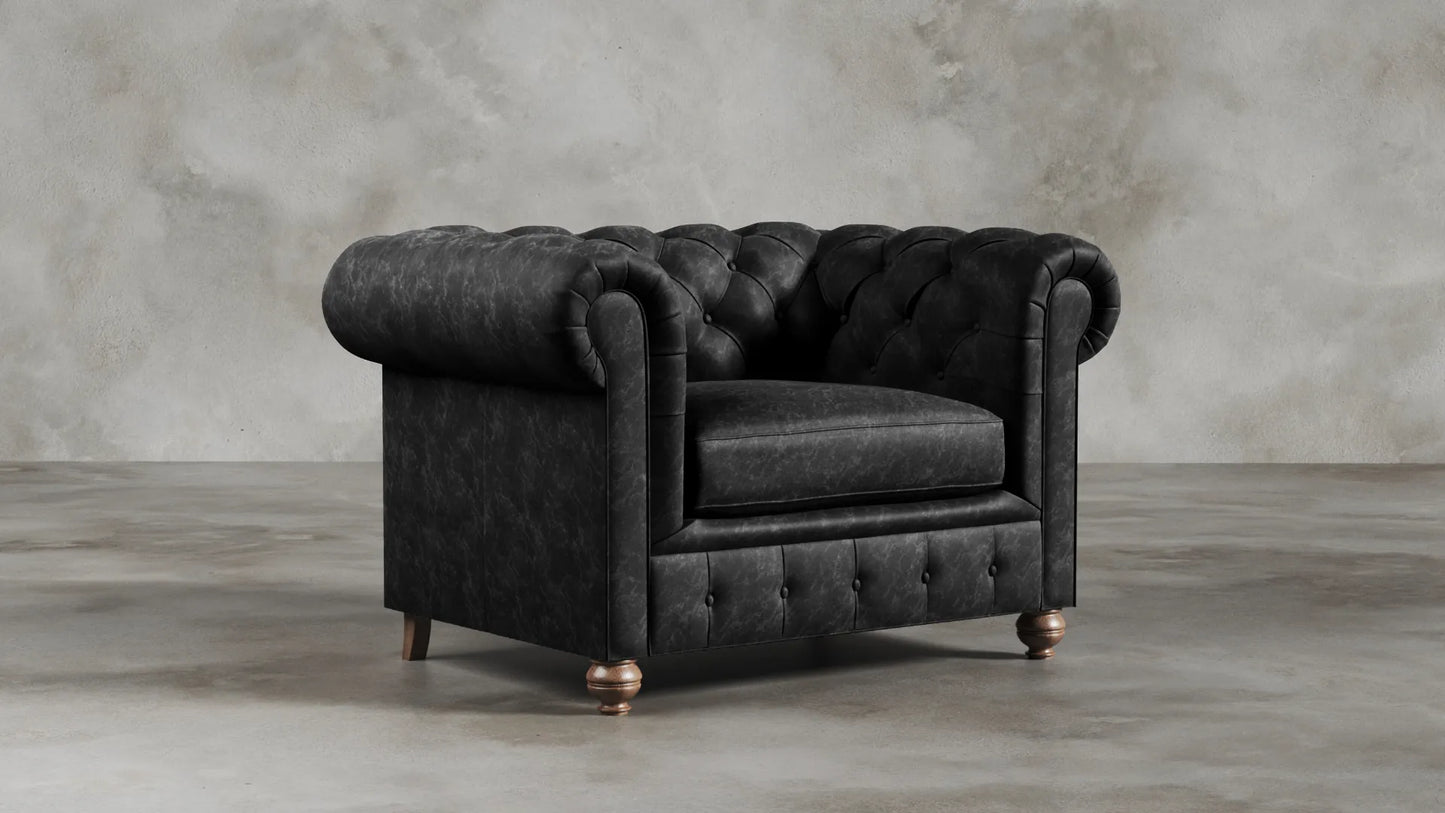 Charlotte Onyx Black Chesterfield Genuine Italian Leather Sofa