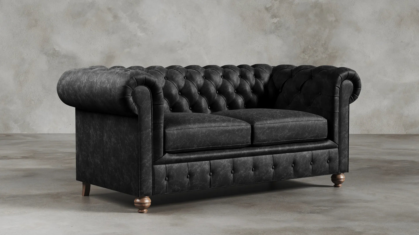 Charlotte Onyx Black Chesterfield Genuine Italian Leather Sofa