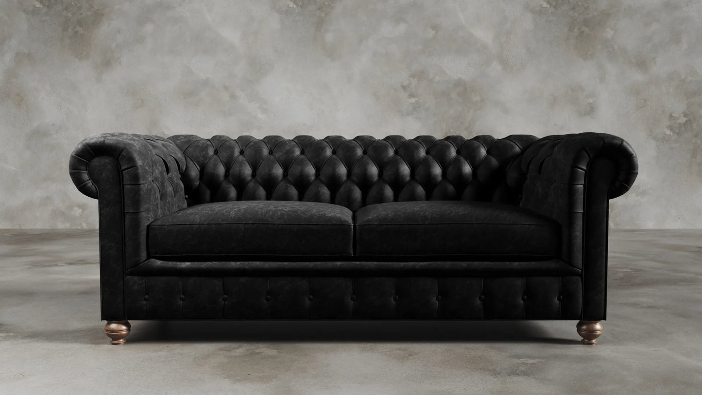 Charlotte Onyx Black Chesterfield Genuine Italian Leather Sofa