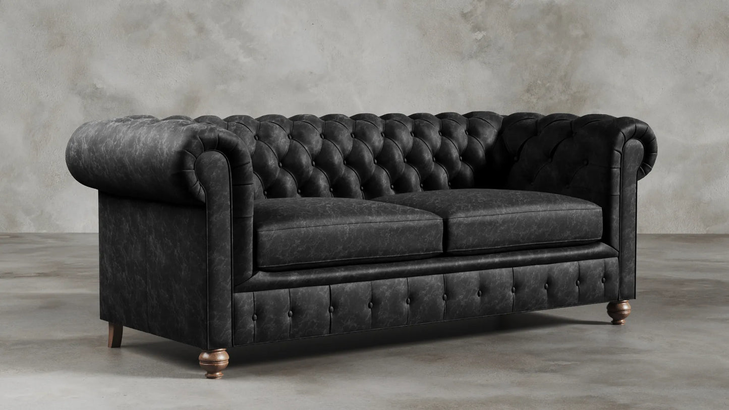 Charlotte Onyx Black Chesterfield Genuine Italian Leather Sofa
