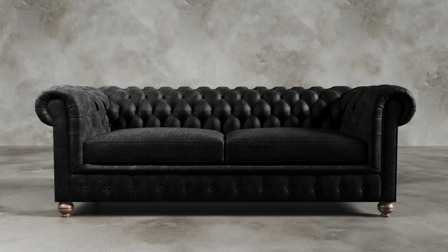 Charlotte Onyx Black Chesterfield Genuine Italian Leather Sofa