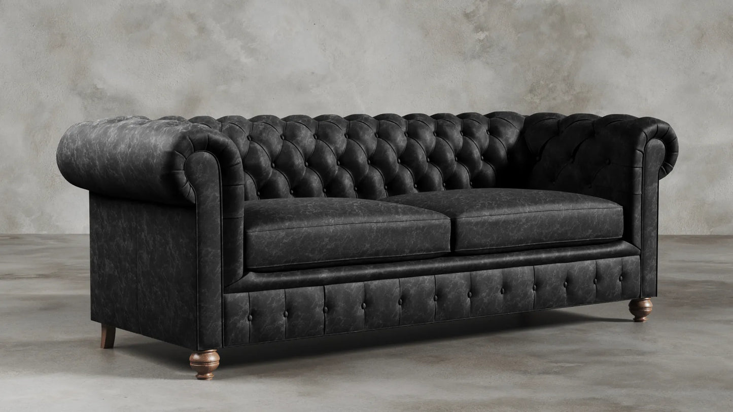 Charlotte Onyx Black Chesterfield Genuine Italian Leather Sofa