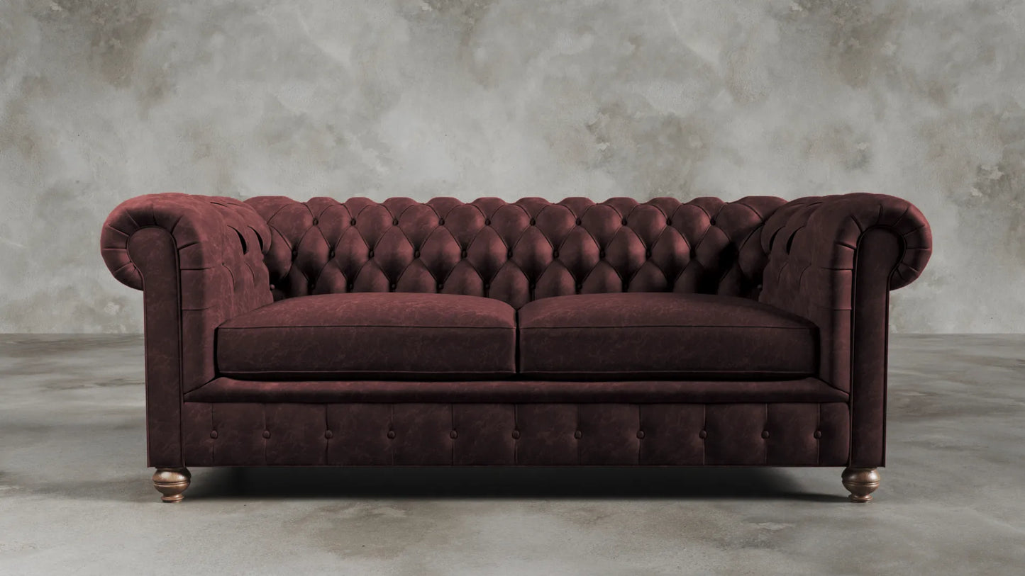 Charlotte Roseate Red Chesterfield Genuine Italian Leather Sofa