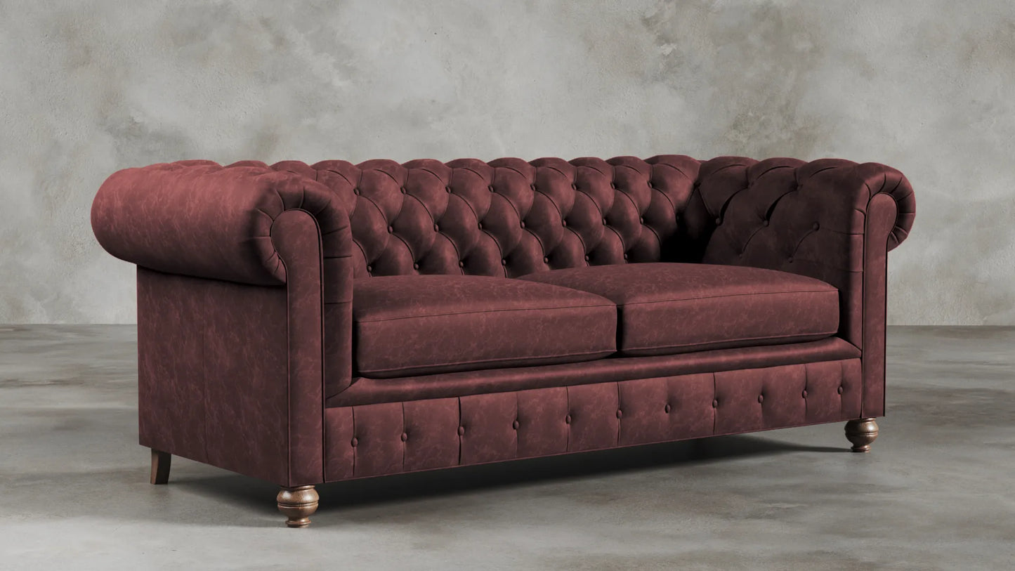 Charlotte Roseate Red Chesterfield Genuine Italian Leather Sofa