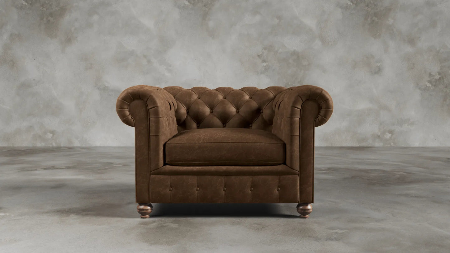 Charlotte Sorrel Brown Chesterfield Genuine Italian Leather Sofa