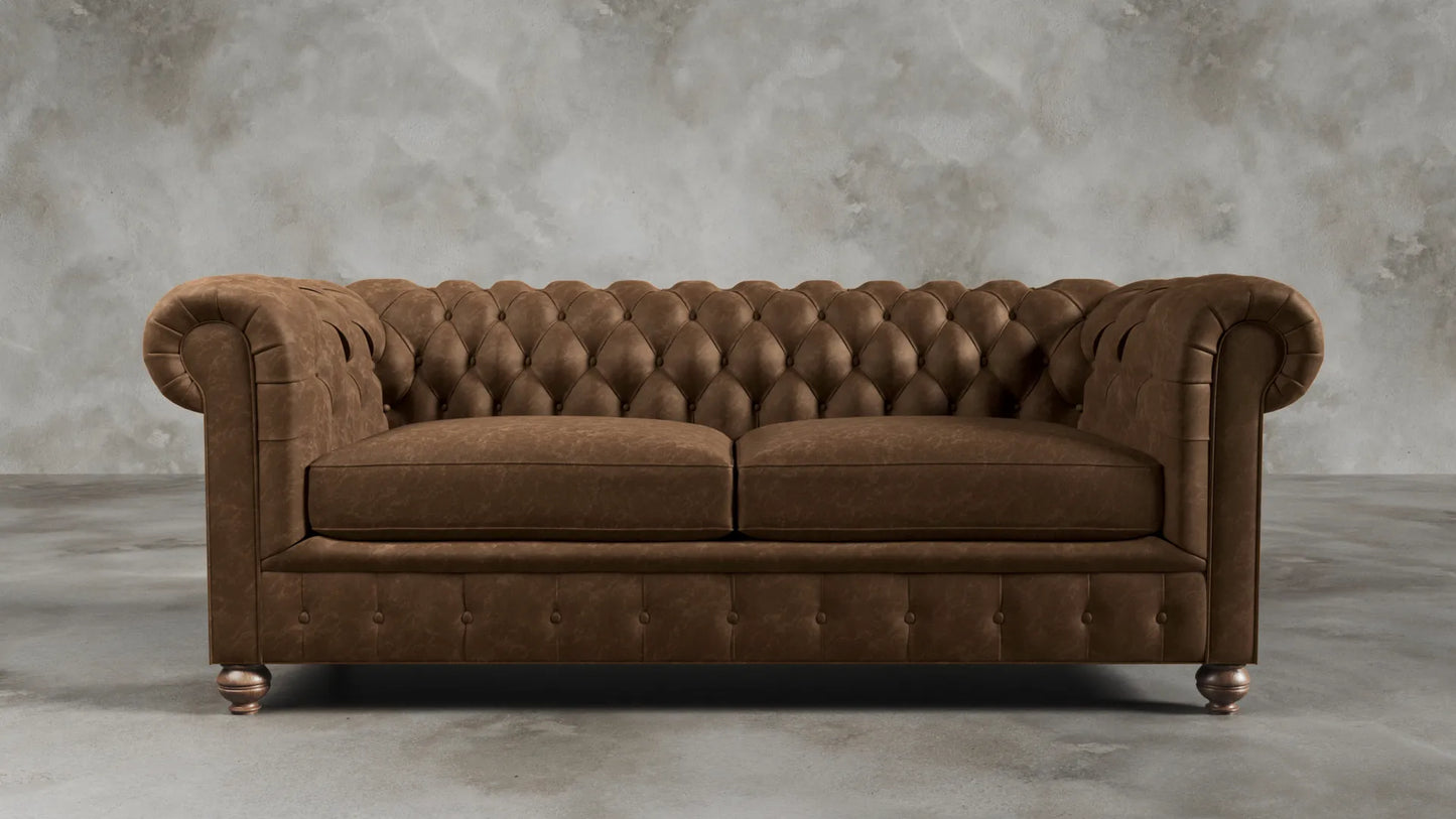 Charlotte Sorrel Brown Chesterfield Genuine Italian Leather Sofa