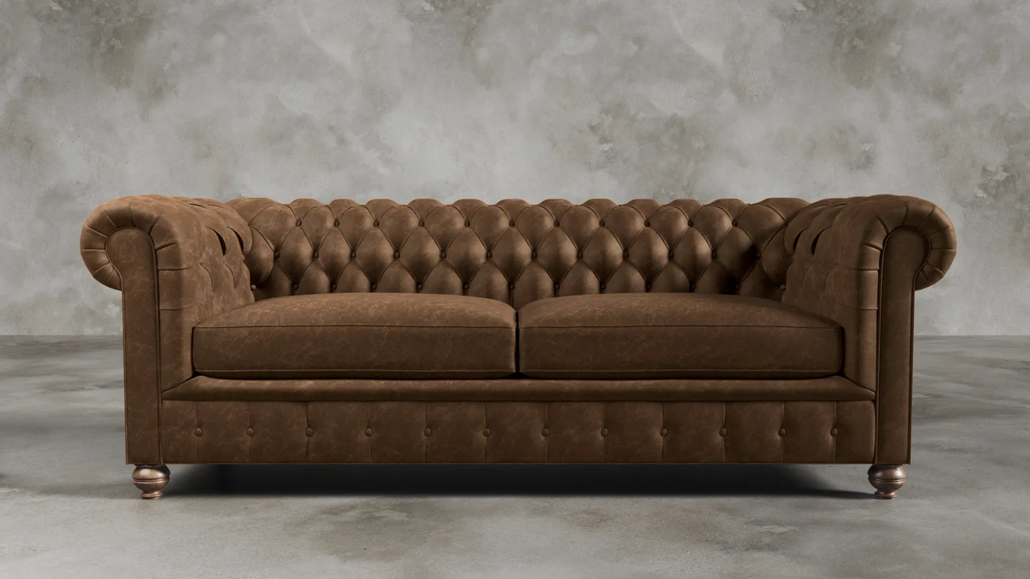 Charlotte Sorrel Brown Chesterfield Genuine Italian Leather Sofa