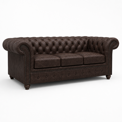 Brown tufted sofa on a white background