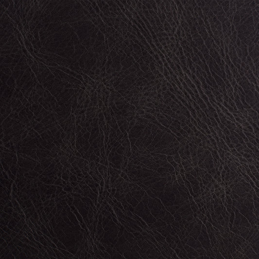 A close-up texture of dark brown leather with fine grain lines.