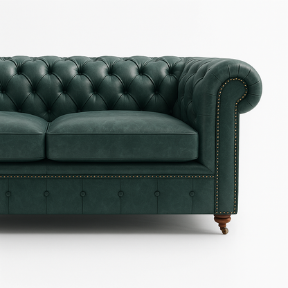 Mayfair Regent British Made Chesterfield in Highland Grove Juniper Green – Cracked Wax Leather