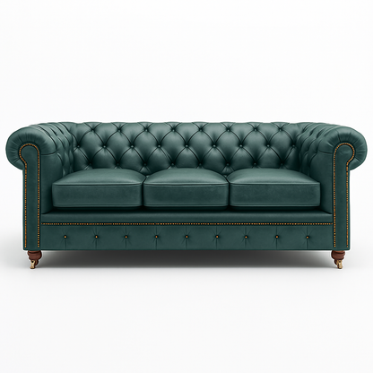 Mayfair Regent British Made Chesterfield in Highland Grove Juniper Green – Cracked Wax Leather