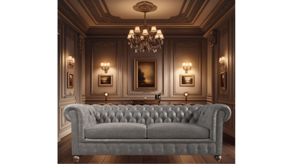 Charlotte Ashen Grey Four Seater Chesterfield Genuine Italian Leather Sofa