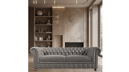 Charlotte Ashen Grey Four Seater Chesterfield Genuine Italian Leather Sofa