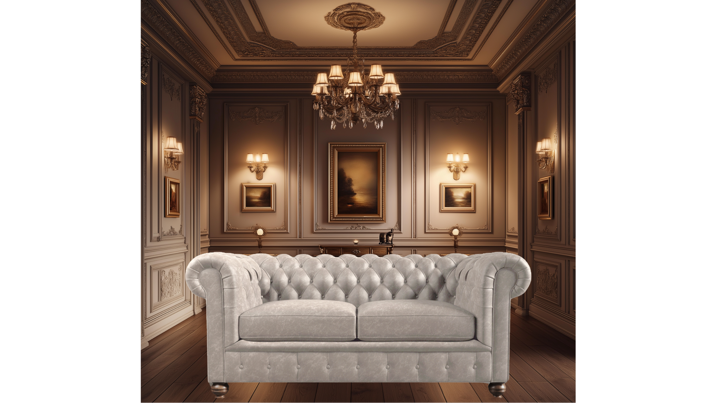 Charlotte Essence Cream Two Seater Chesterfield Genuine Italian Leather Sofa