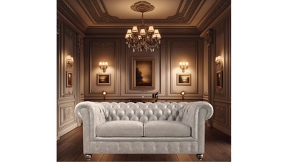 Charlotte Essence Cream Two Seater Chesterfield Genuine Italian Leather Sofa