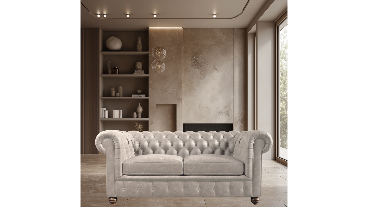 Charlotte Essence Cream Two Seater Chesterfield Genuine Italian Leather Sofa