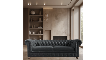 Charlotte Leaden Slate Four Seater Chesterfield Genuine Italian Leather Sofa