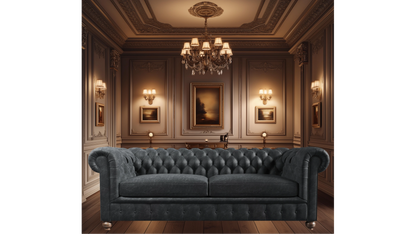 Charlotte Leaden Slate Four Seater Chesterfield Genuine Italian Leather Sofa