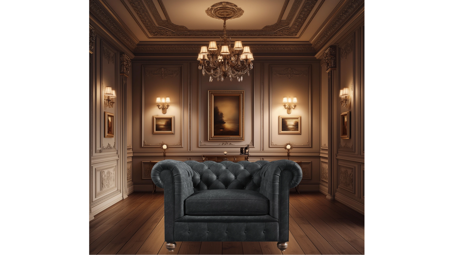 Charlotte Leaden Slate One Seat Chesterfield Genuine Italian Leather Chair