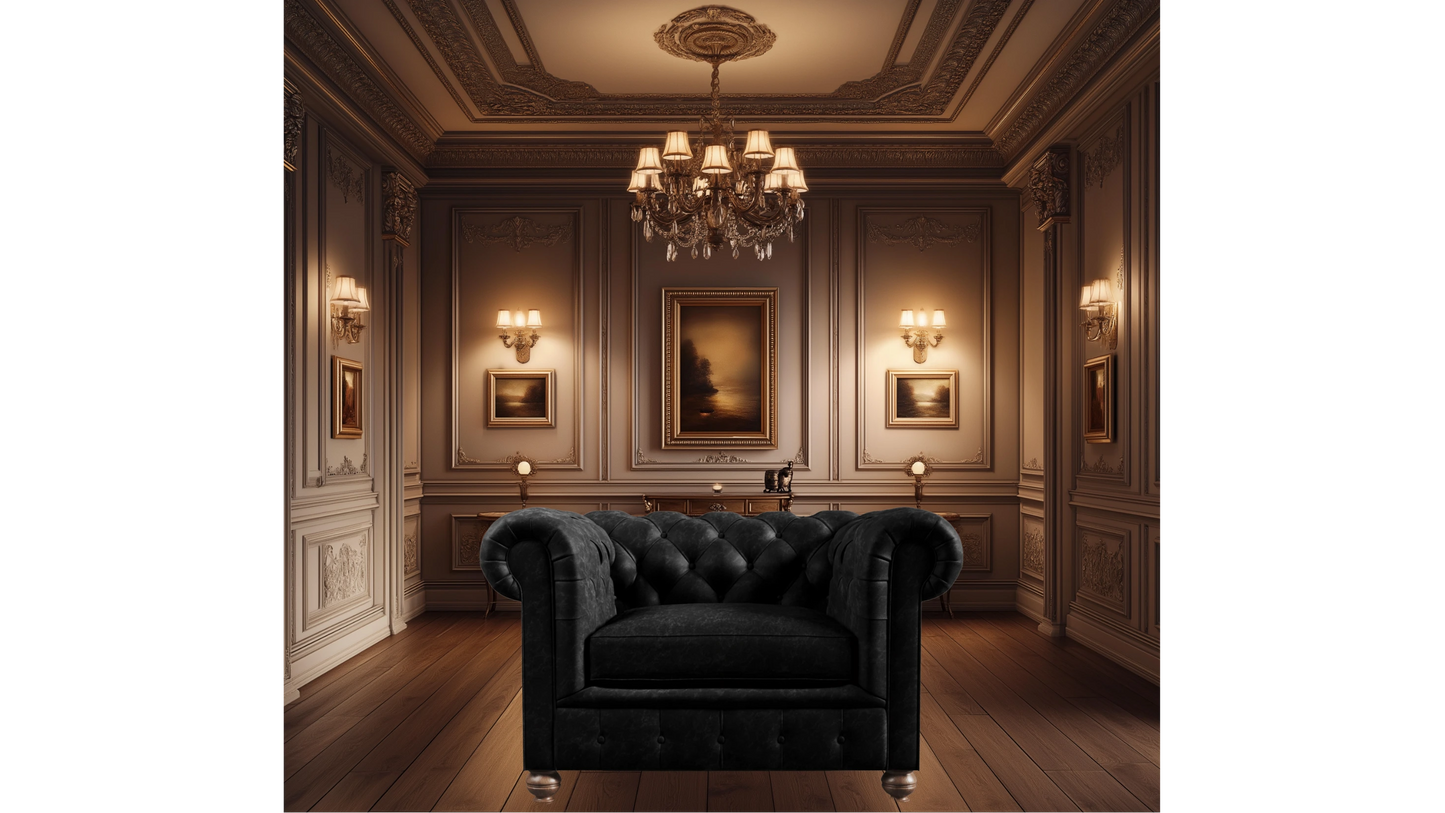 Charlotte Onyx Black One Seat Chesterfield Genuine Italian Leather Chair
