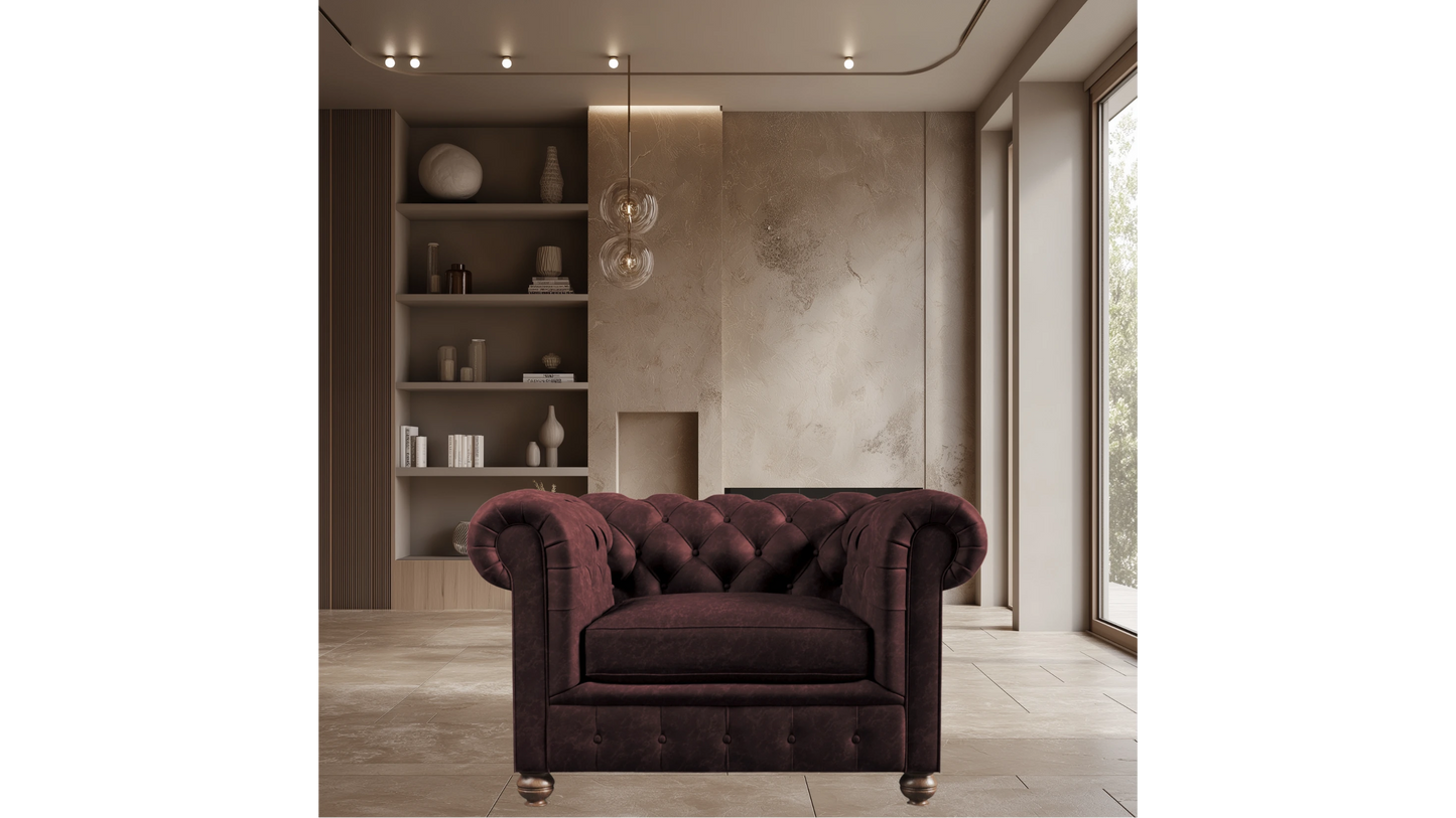 Charlotte Roseate Red One Seat Chesterfield Genuine Italian Leather Chair