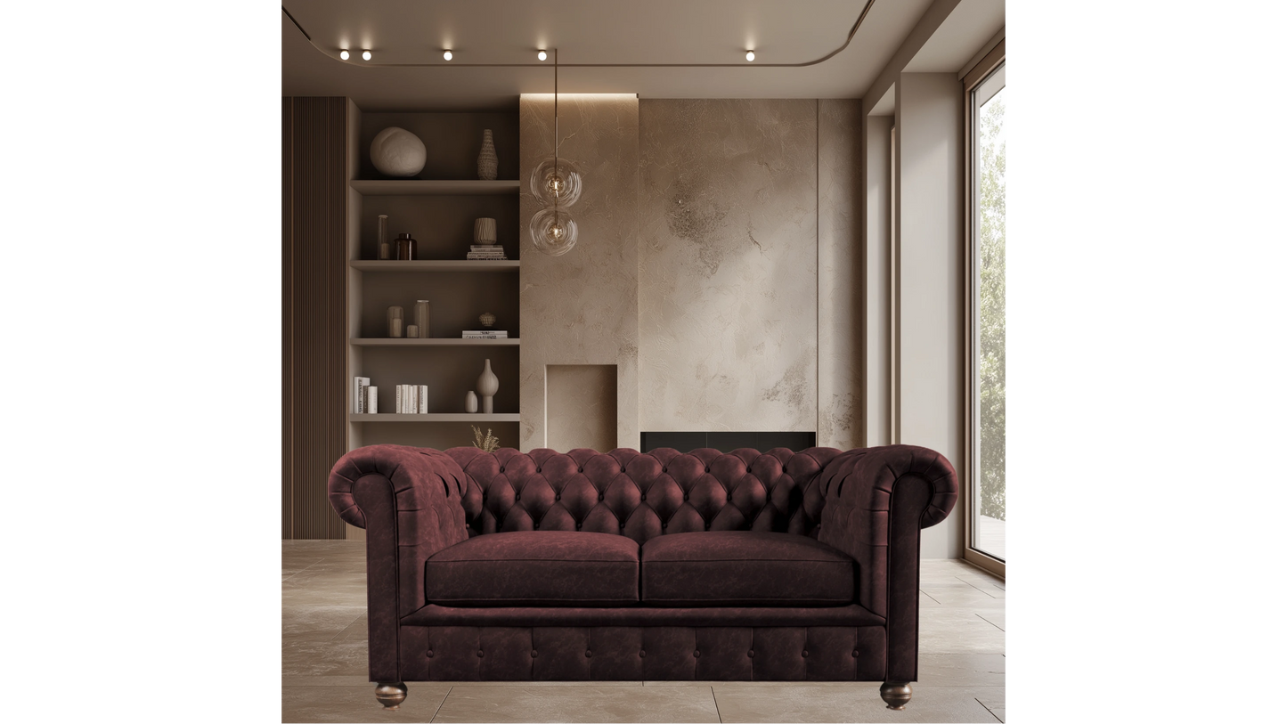 Charlotte Roseate Red Two Seater Chesterfield Genuine Italian Leather Sofa