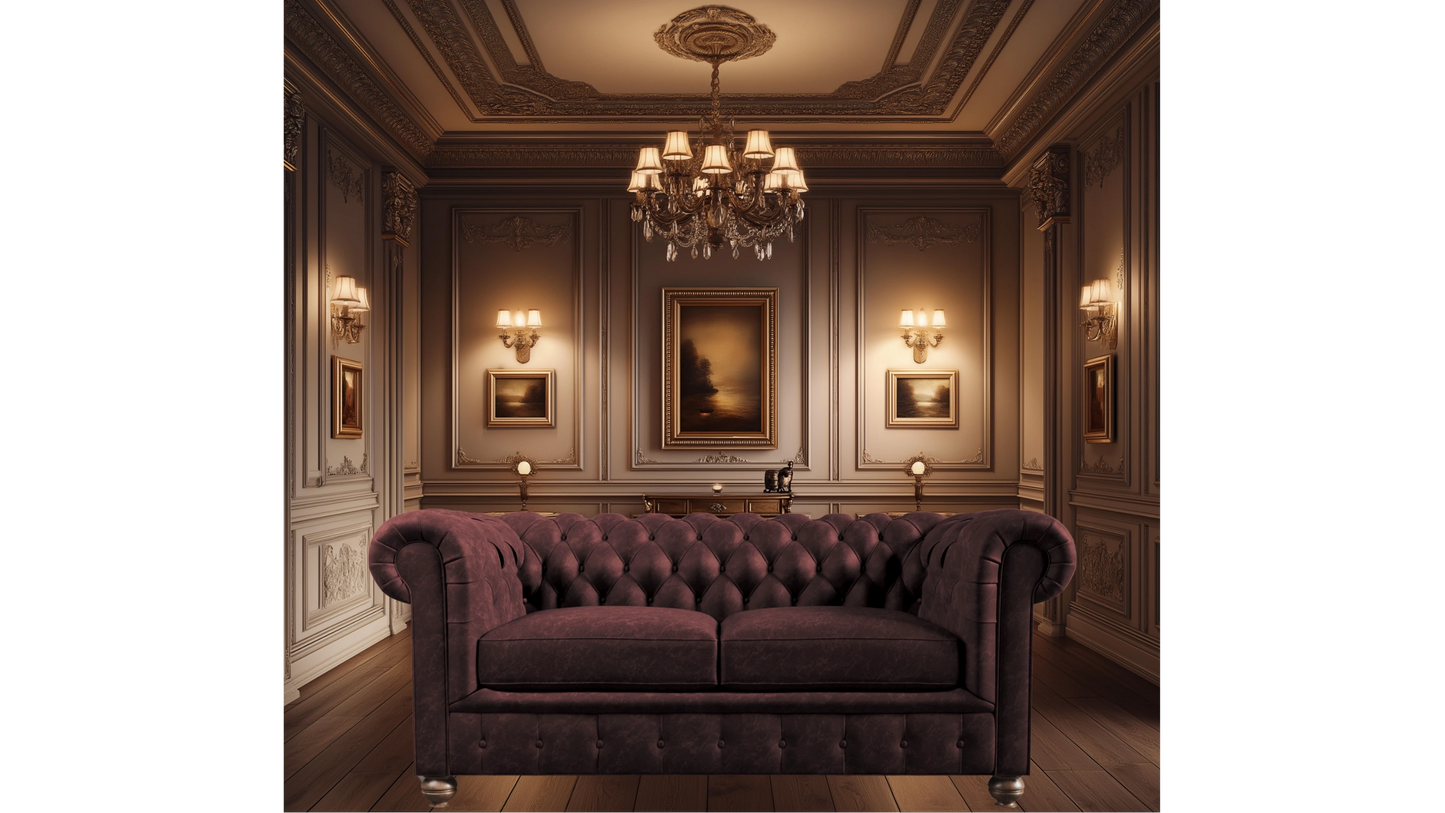 Charlotte Roseate Red Two Seater Chesterfield Genuine Italian Leather Sofa