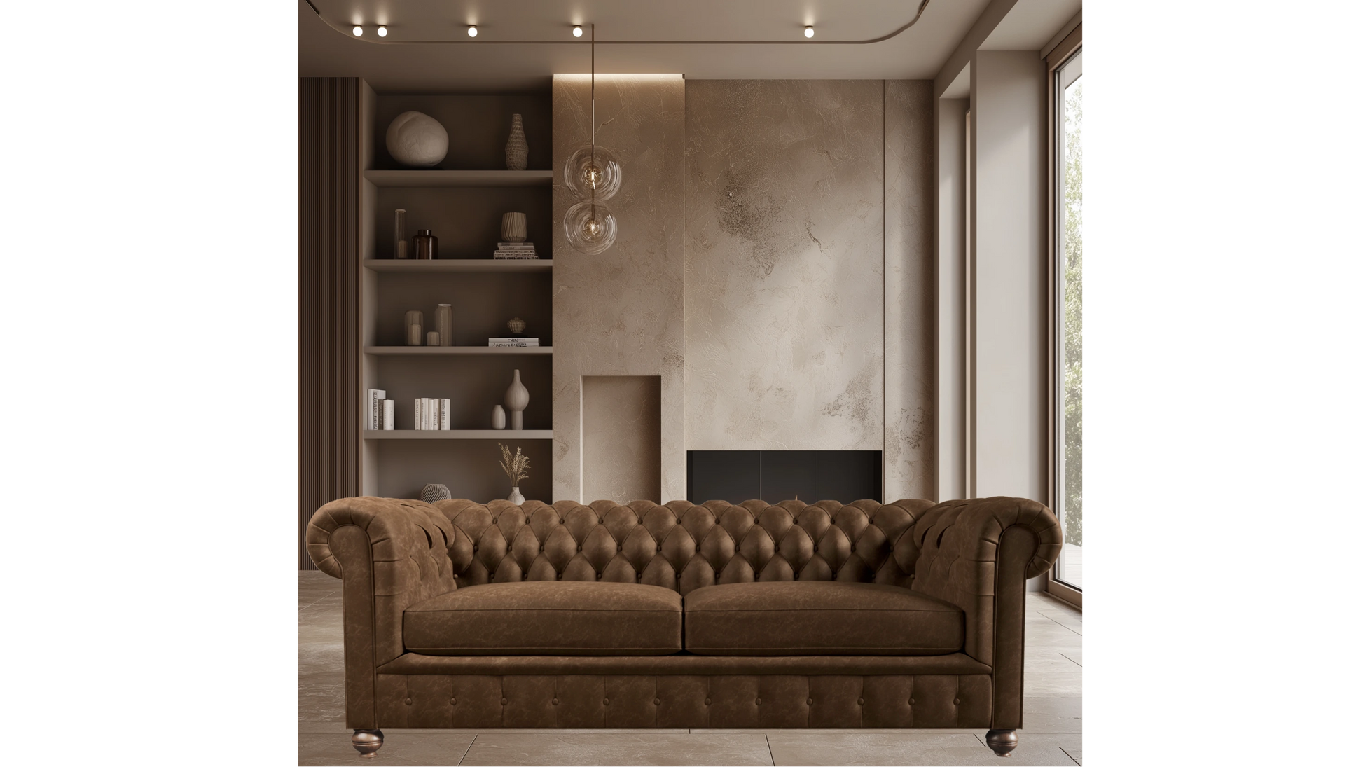 Italian Real Leather Sorrel Brown Four-Seater