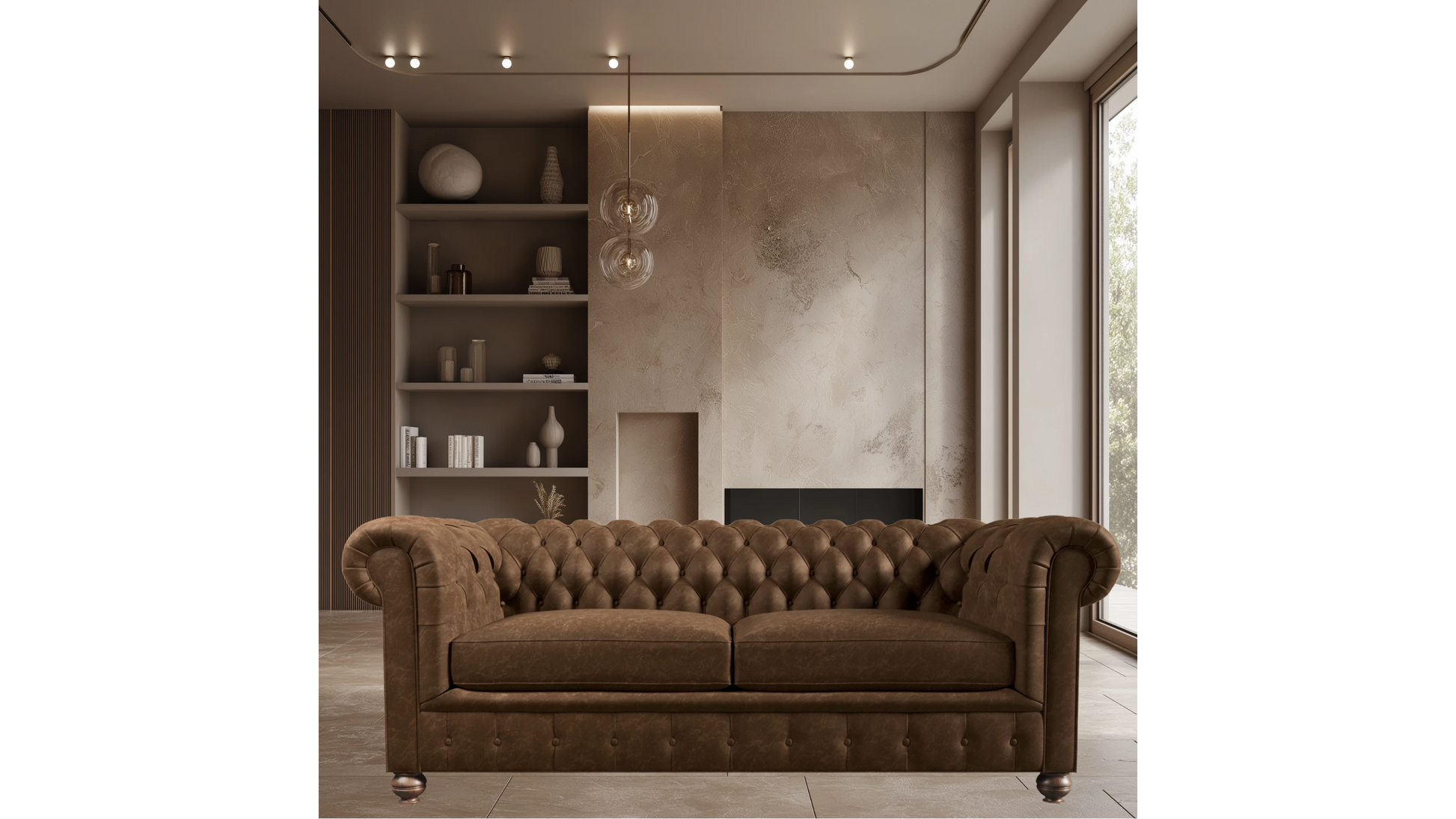 Sorrel Brown Three-Seater Chesterfield