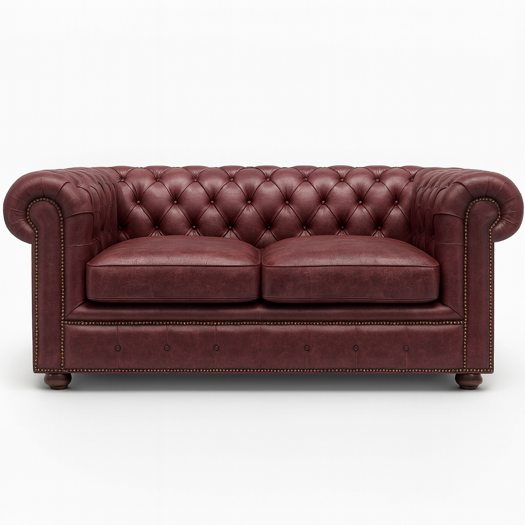Savile Row Heritage British Made Chesterfield Sofa in Balmoral Mulberry – Cracked Wax Leather