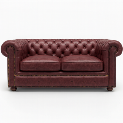 Savile Row Heritage British Made Chesterfield Sofa in Balmoral Mulberry – Cracked Wax Leather
