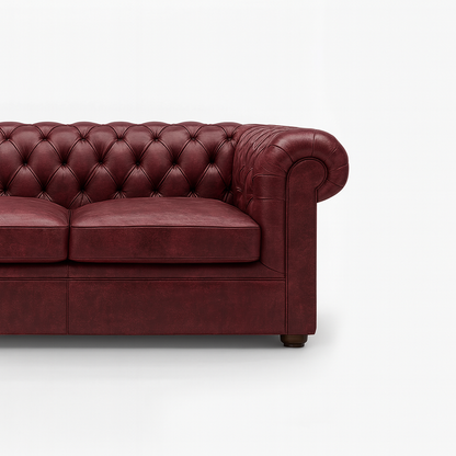 Savile Row Heritage British Made Chesterfield Sofa in Balmoral Mulberry – Cracked Wax Leather