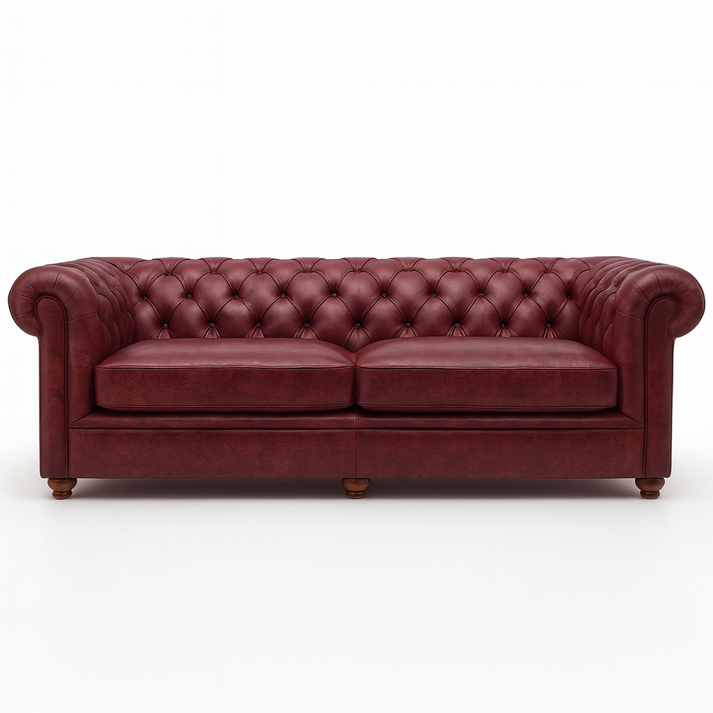 Savile Row Heritage British Made Chesterfield Sofa in Balmoral Mulberry – Cracked Wax Leather
