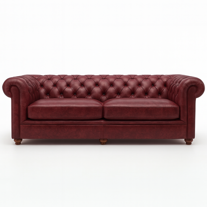 Savile Row Heritage British Made Chesterfield Sofa in Balmoral Mulberry – Cracked Wax Leather